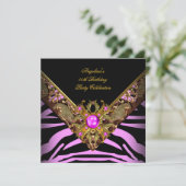 Elegant Classy Zebra Pink Gold Birthday Party Kaart (Staand voorkant)
