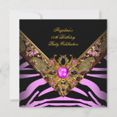 Elegant Classy Zebra Pink Gold Birthday Party Kaart (Voorkant)