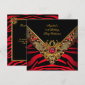 Elegant Classy Zebra Red Gold Birthday Party Kaart (Voorkant / Achterkant)