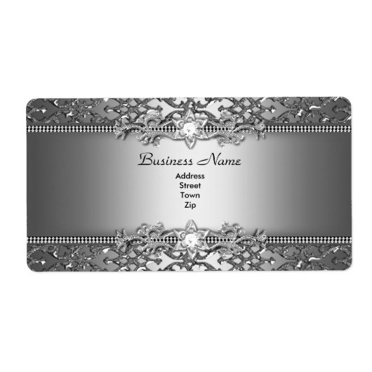Elegant Classy Zilveren Damast Embossed Jewel Etiket (Voorkant)