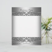 Elegant Classy Zilveren Damast Embossed Jewel Gepersonaliseerd Briefhoofd (Staand voorkant)