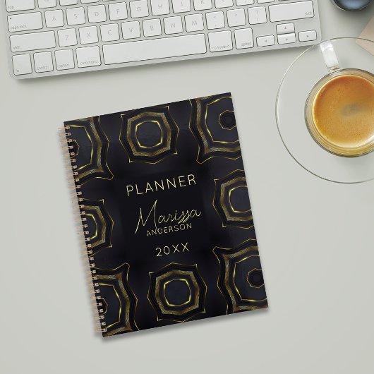 Elegant Classy Zwart en Goud Geometrisch Functione Planner