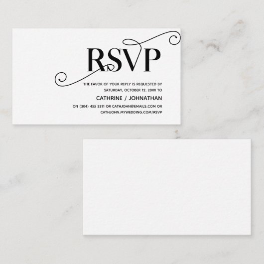Elegant Classy, Zwart Script, RSVP reageren Informatiekaartje (Voorkant / Achterkant)