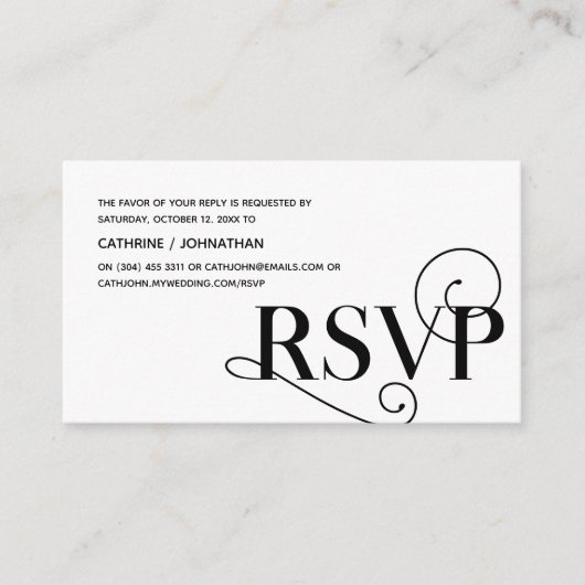 Elegant Classy, Zwart Script, RSVP reageren Informatiekaartje (Voorkant)