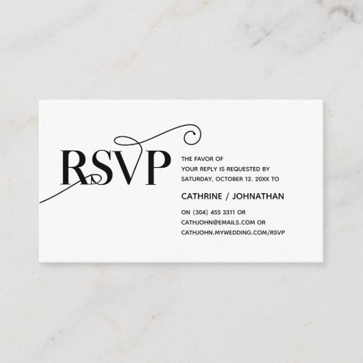 Elegant Classy, Zwart Script, RSVP reageren Informatiekaartje (Voorkant)