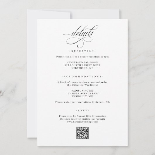 Elegant Classy  zwart-wit bruiloft Kaart (Achterkant)