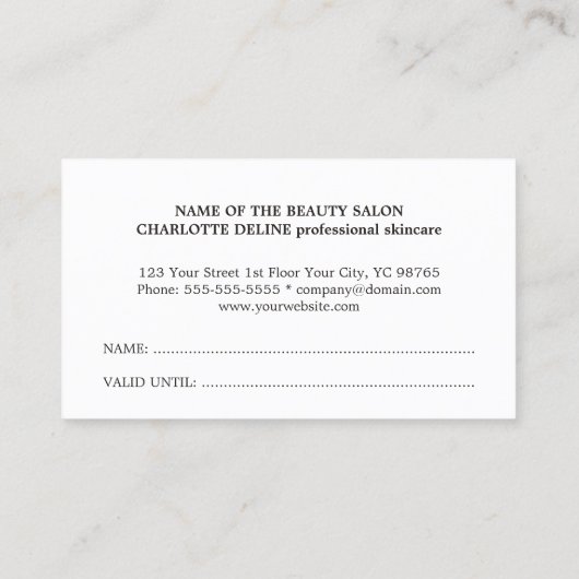 Elegant Clean Beauty Salon Loyalty Kaart (Achterkant)