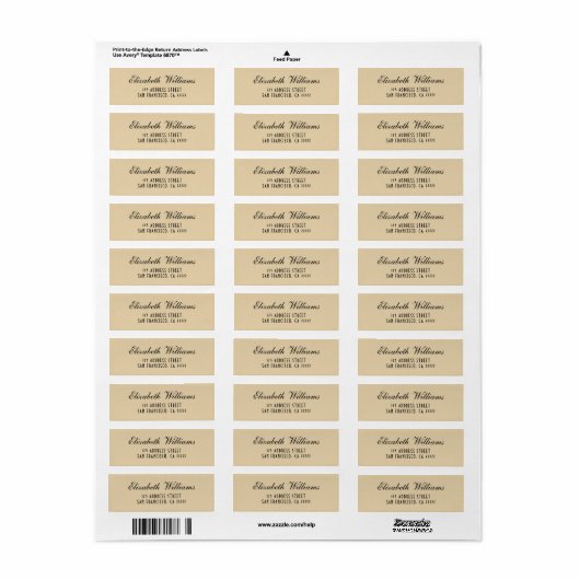 Elegant Clean Beige Goud Eenvoudig Script Adres Etiket (Full Sheet)