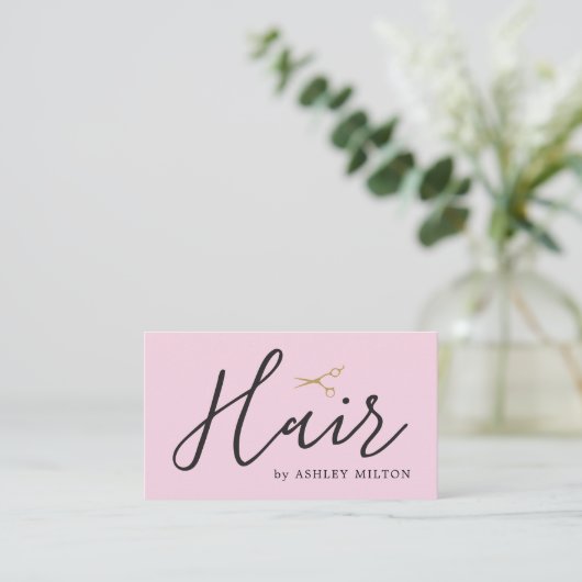 Elegant Clean Bleek Roos Scissors Hair Stylist Visitekaartje (Staand voorkant)