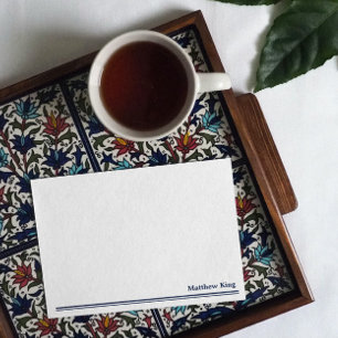 Elegant Clean Blue Lines Naam toevoegen Notitiekaartje