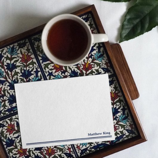 Elegant Clean Blue Lines Naam toevoegen Notitiekaartje