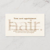 Elegant Clean Boho Brown Hair Stylist Afspraak Visitekaartje (Achterkant)