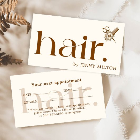 Elegant Clean Boho Brown Hair Stylist Afspraak Visitekaartje