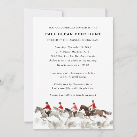 Elegant Clean Boot Hunt Fox Hunting Equestrian Kaart (Voorkant)