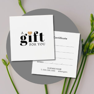 Elegant Clean Faux Gold Heart Cadeaubon Vierkante Visitekaartjes