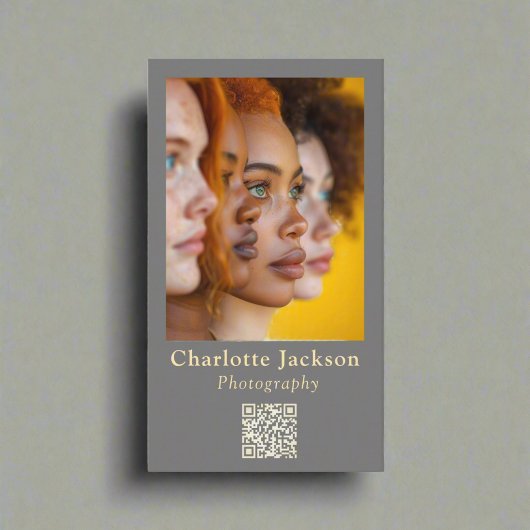 Elegant Clean Grey Fotografie & QR-code Visitekaartje