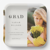 Elegant Clean Minimal Clean Photo Afstuderen Papieren Bordje (Voorkant)