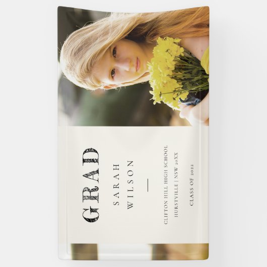 Elegant Clean Minimal Clean Photo Afstuderen Spandoek (Verticaal)