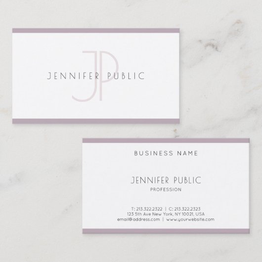 Elegant Clean Modern Minimalist Plain Paarse Wit Visitekaartje (Voorkant / Achterkant)