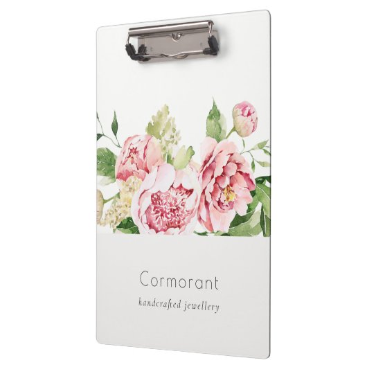 Elegant Clean Pink Green Waterverf Peony Floral Klembord (Links)