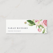 Elegant Clean Pink Green Waterverf Peony Floral Mini Visitekaartje (Voorkant)