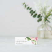 Elegant Clean Pink Green Waterverf Peony Floral Mini Visitekaartje (Staand voorkant)