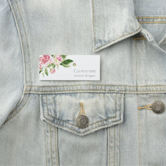 Elegant Clean Pink Green Waterverf Peony Floral Naamplaatje (In situ)