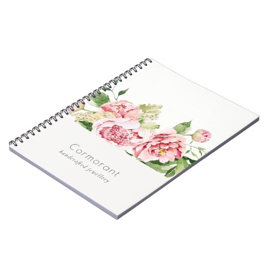 Elegant Clean Pink Green Waterverf Peony Floral Notitieboek (Linkerzijde)