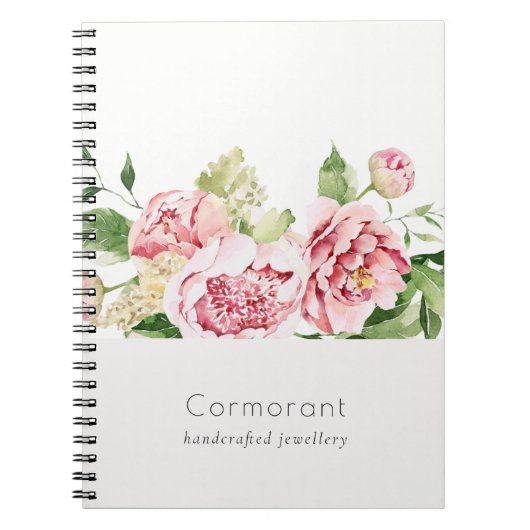 Elegant Clean Pink Green Waterverf Peony Floral Notitieboek (Voorkant)