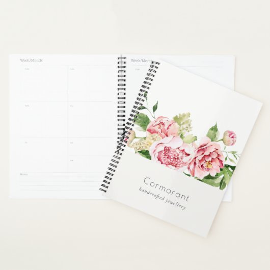 Elegant Clean Pink Green Waterverf Peony Floral Planner (Display)