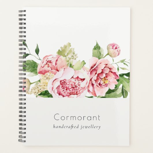 Elegant Clean Pink Green Waterverf Peony Floral Planner (Voorkant)