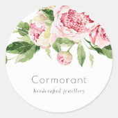 Elegant Clean Pink Green Waterverf Peony Floral Ronde Sticker (Voorkant)