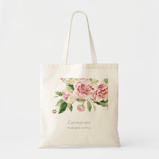 Elegant Clean Pink Green Waterverf Peony Floral Tote Bag (Voorkant)