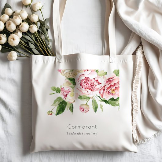 Elegant Clean Pink Green Waterverf Peony Floral Tote Bag