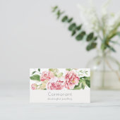 Elegant Clean Pink Green Waterverf Peony Floral Visitekaartje (Staand voorkant)