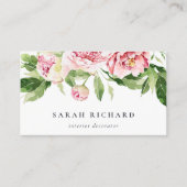 Elegant Clean Pink Green Waterverf Peony Floral Visitekaartje (Voorkant)