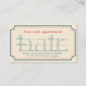 Elegant Clean Retro Blauw Haar Stylist Afspraak Visitekaartje (Achterkant)