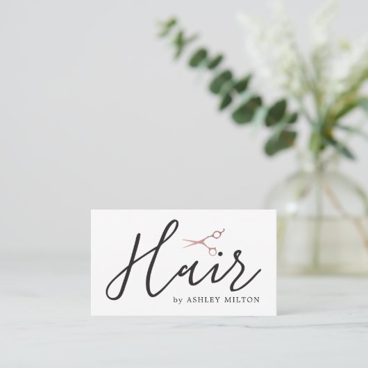 Elegant Clean Roos Gold Scissors Haarstylist Visitekaartje (Staand voorkant)