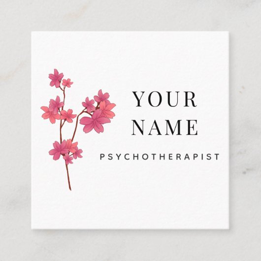 Elegant Clean Sakura Branch Psychotherapeut Flower Vierkante Visitekaartje (Voorkant)