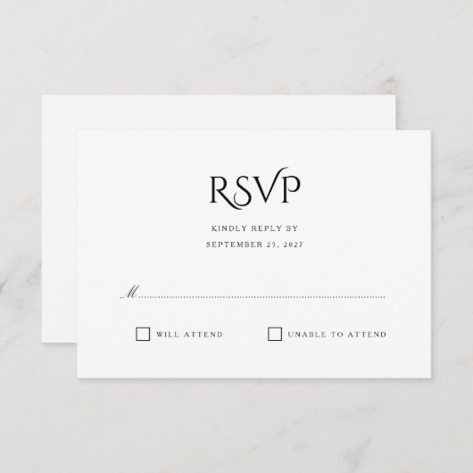 Elegant Clean Simple White Response RSVP-kaart RSVP Kaartje (Voorkant / Achterkant)