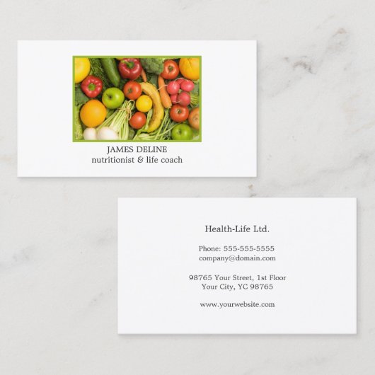Elegant Clean Vegetables Nutrition Specialist Visitekaartje (Voorkant / Achterkant)