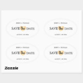 Elegant Clean Wedding Gold Heart Sla de datum op Ovale Sticker (Vel)