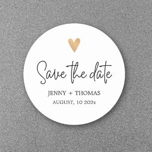 Elegant Clean Wedding Gold Heart Sla de datum op Ronde Sticker