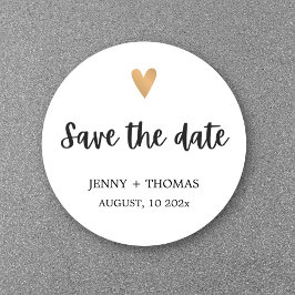 Elegant Clean Wedding Gold Heart Sla de datum op Ronde Sticker