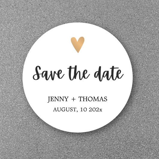 Elegant Clean Wedding Gold Heart Sla de datum op Ronde Sticker