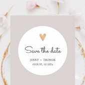Elegant Clean Wedding Gold Heart Sla de datum op Ronde Sticker