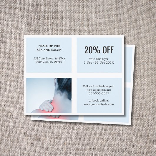 Elegant Clean White Blue Photo Massage Therapist Flyer
