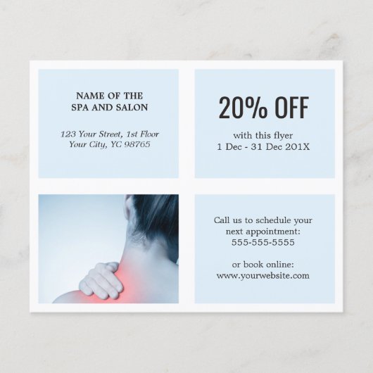 Elegant Clean White Blue Photo Massage Therapist Flyer (Voorkant)