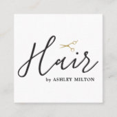 Elegant Clean White Scissors Hair Stylist Square Vierkante Visitekaartje (Voorkant)