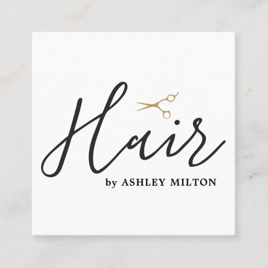 Elegant Clean White Scissors Hair Stylist Square Vierkante Visitekaartje (Voorkant)